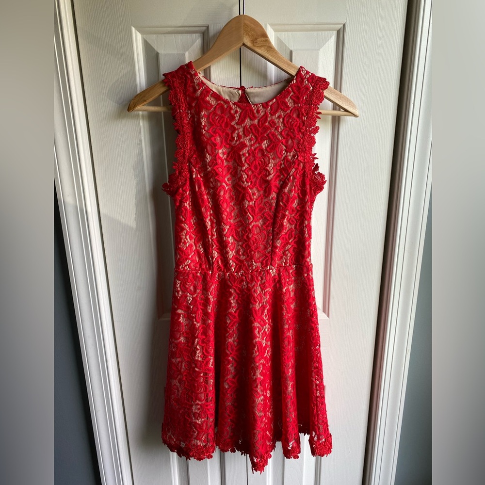 Mi Ami Red Lace Lined Sleeveless Fit and Flare Dress Size XS NWT